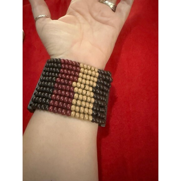 Chunky Wood Bead Stretch Bracelet Earthy Boho Wood Nymph Quirky Lightweight - Picture 5 of 8